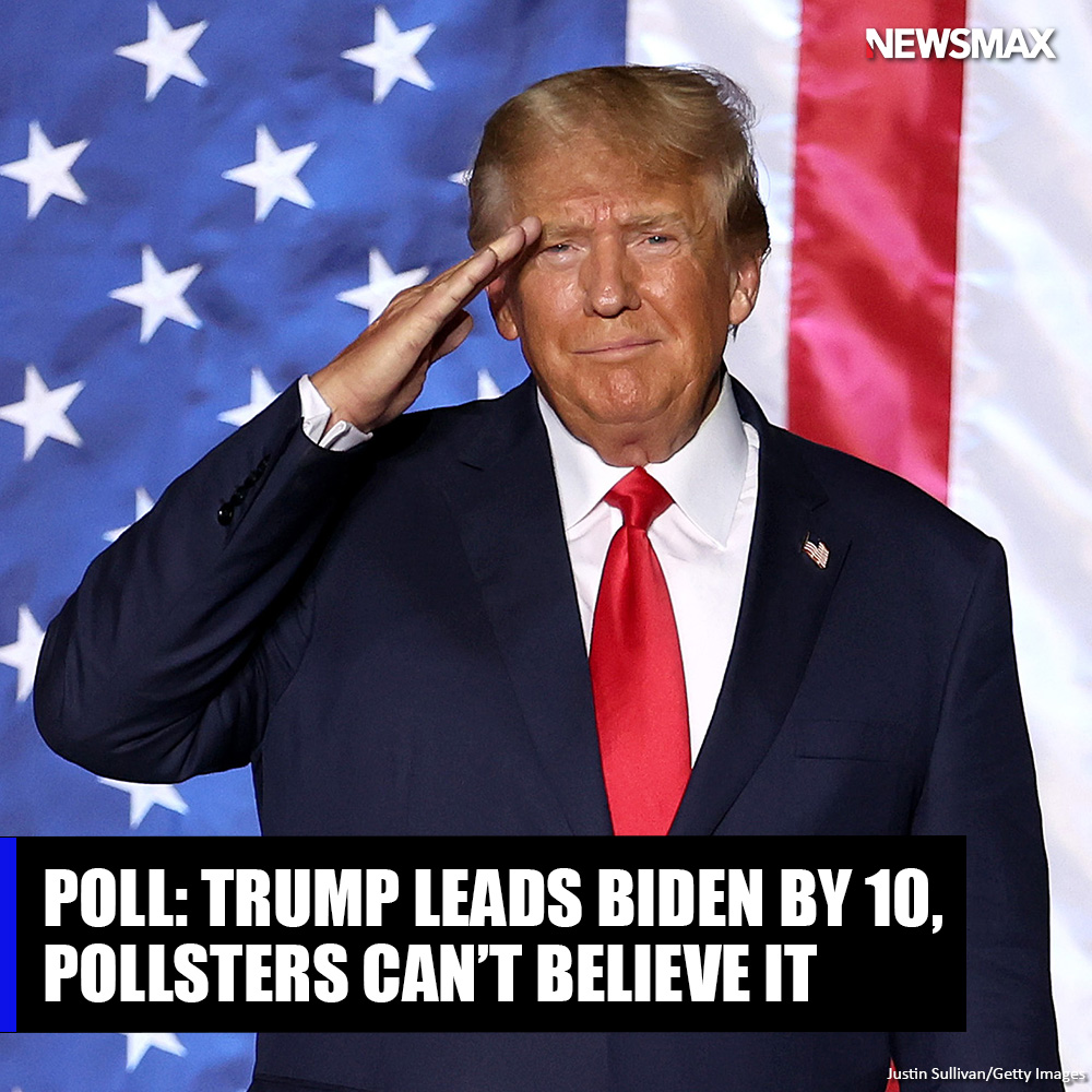 NEWSMAX's tweet image. POLL: Trump drew a majority 52% support among registered voters in a hypothetical head-to-head matchup versus Biden, whose support has sunk to just 42% in The Washington Post-ABC News poll.