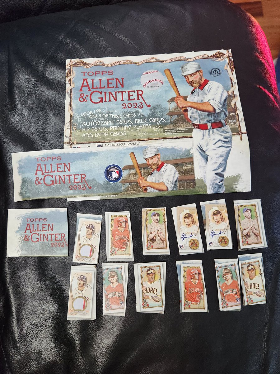 cmac_2214's tweet photo. Gave my son the empty 2023 Topps Allen and Ginter box and he says he wants the cards on the box...so I created a new custom set of mini cards just for him! https://t.co/h0eHYudRza