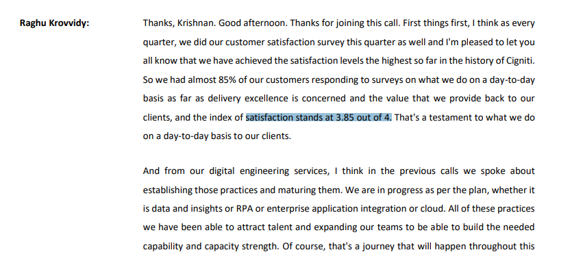 Obsessedfan5's tweet image. #CignitiTech

-The company achieved a high client satisfaction score of 3.85 out of 4

-They focus on delivering value to clients and increasing their digital footprint

-Investments in innovation, including AI/ML &amp;amp; no-code technologies, are being made to expand service offerings