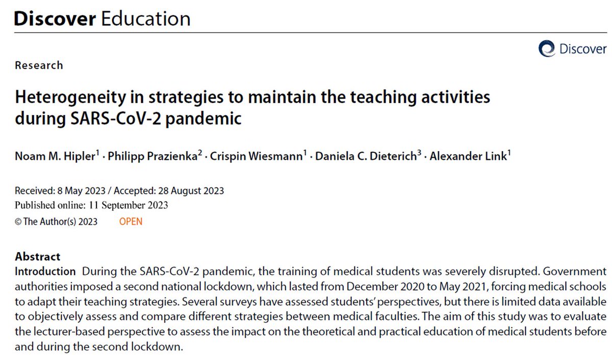 Corona pandemic led to unprecedented shutdowns in Germany, affecting all areas of life.

➡️This had a significant impact on the practical training of medical students

➡️There was considerable heterogeneity in the strategies of the German faculties 

➡️Further studies are needed