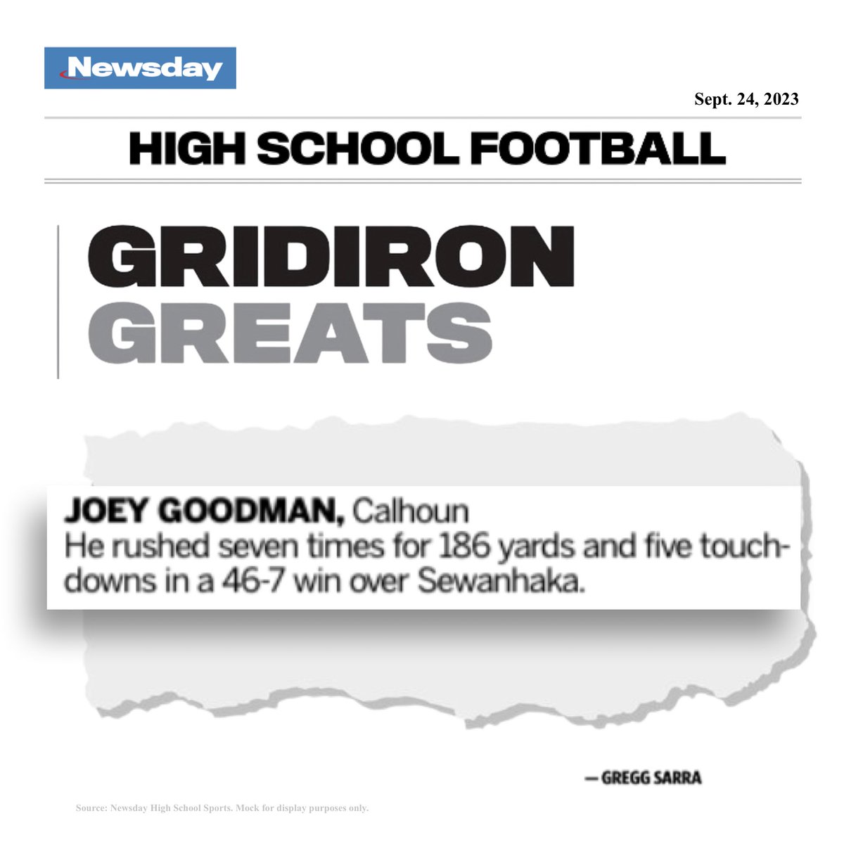 HounFootball's tweet image. Congrats to @joeygoodman211 One of the gridiron greats of the week. Well deserved w/5TDs!! #weekthree @NewsdayHSsports / Gregg Sarra Neil Miller