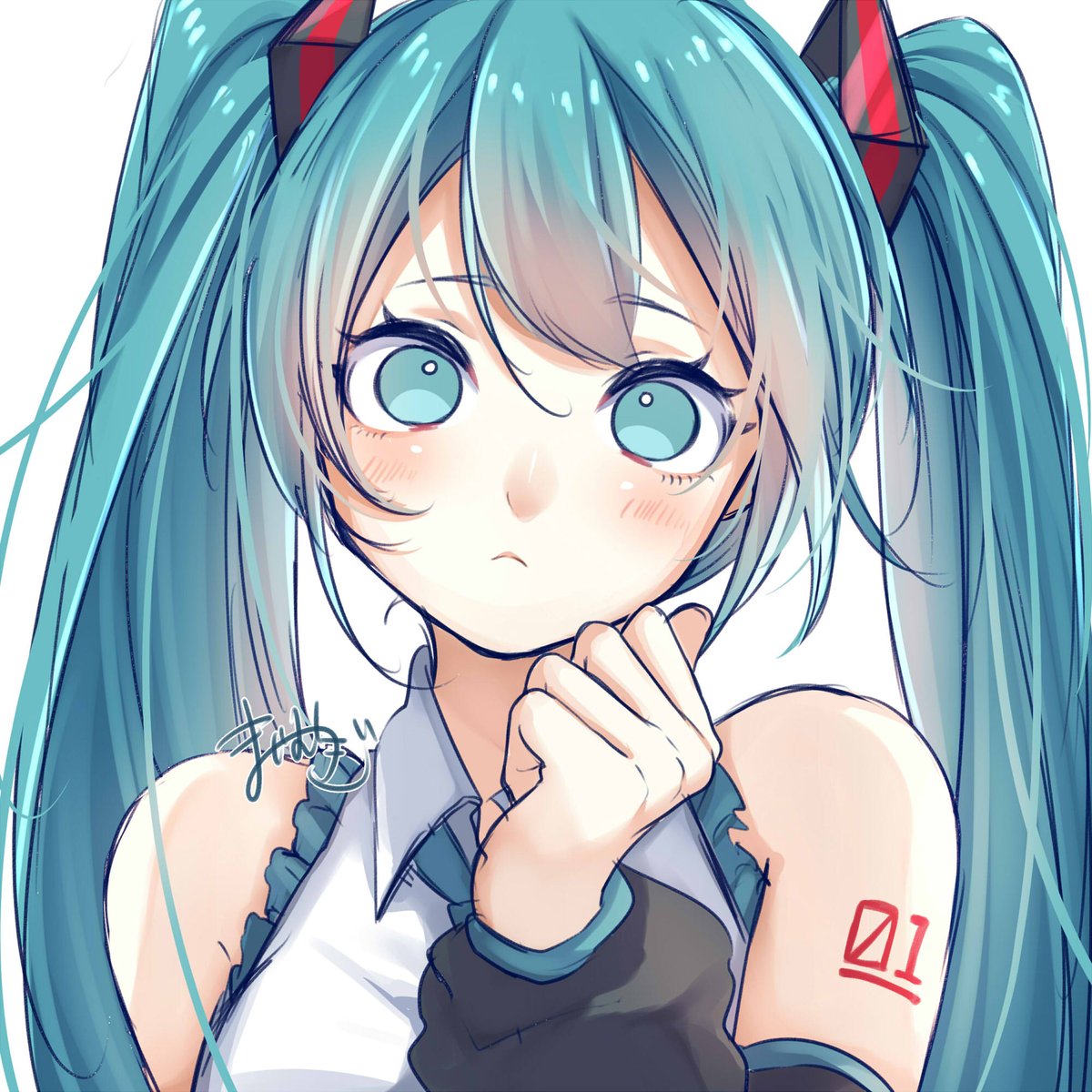 hatsune miku 1girl solo long hair twintails detached sleeves shirt looking at viewer  illustration images