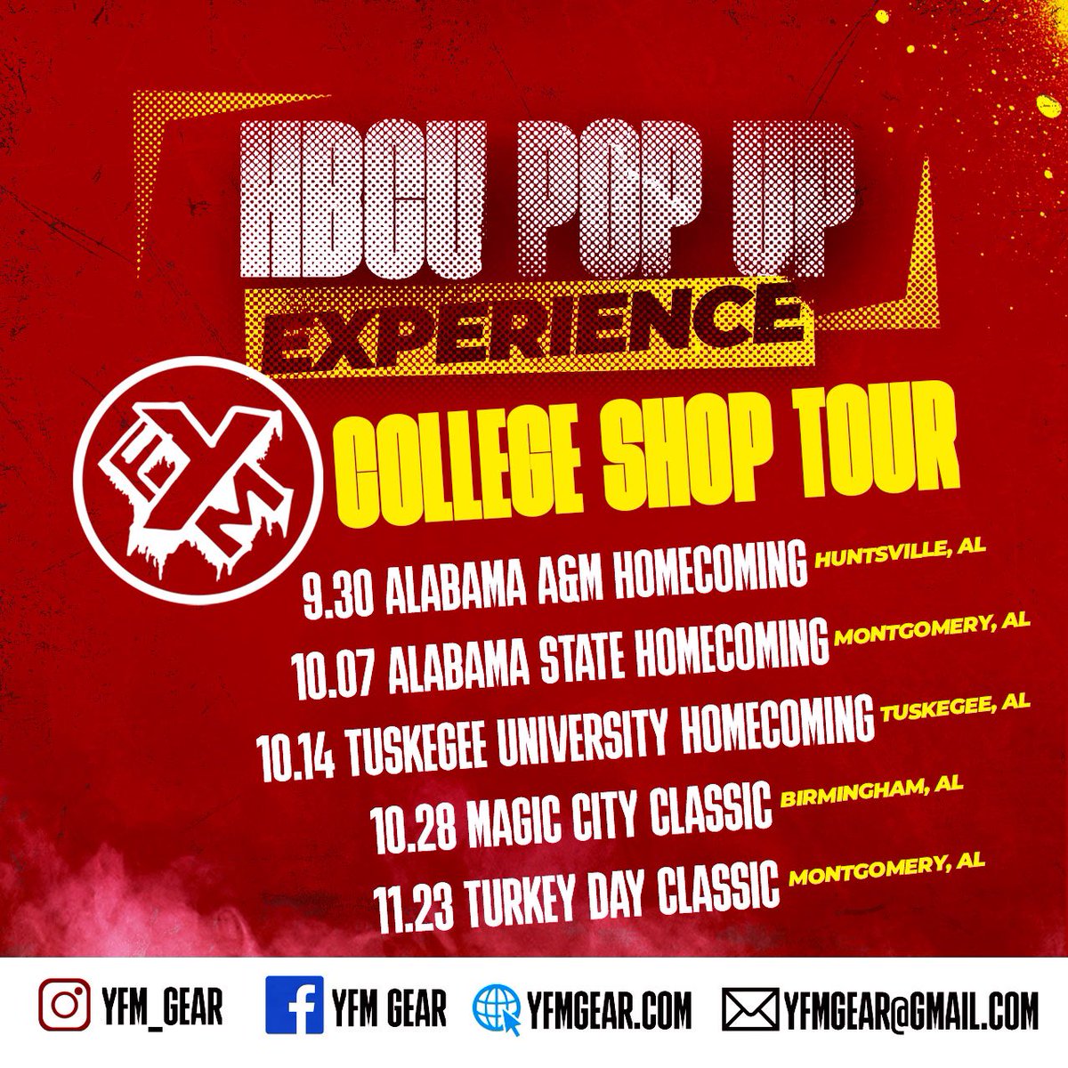 The official YFM HBCU College Tour is coming to a nearby HBCU. Join us at the YFM pop-up shop to support our brand, Ya Feel Me‼️💯 #HBCU #Alabama #alabamastateuniversity🐝 #AAMU #myASU #explorepage #AAMU23 #tuskegee #tuskegeeuniversity #tu #hbcugrad