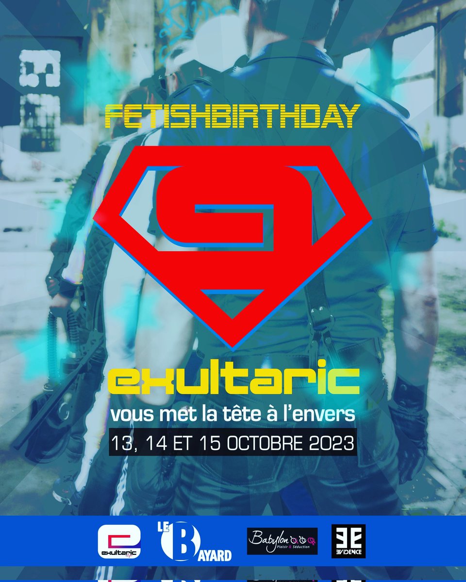 exultaric's tweet photo. Les 9️⃣ ANS d"Exultaric Lille c'est bientôt ... on compte sur vous ! | les 13, 14 et 15 octobre 2023 |  #FETISHBIRTHDAY #9YEARS #EXULTARICFOREVER #EXULTARICTOUCH #APERITISH 💙🖤💙🖤❤️ https://t.co/lENgxQTIzC