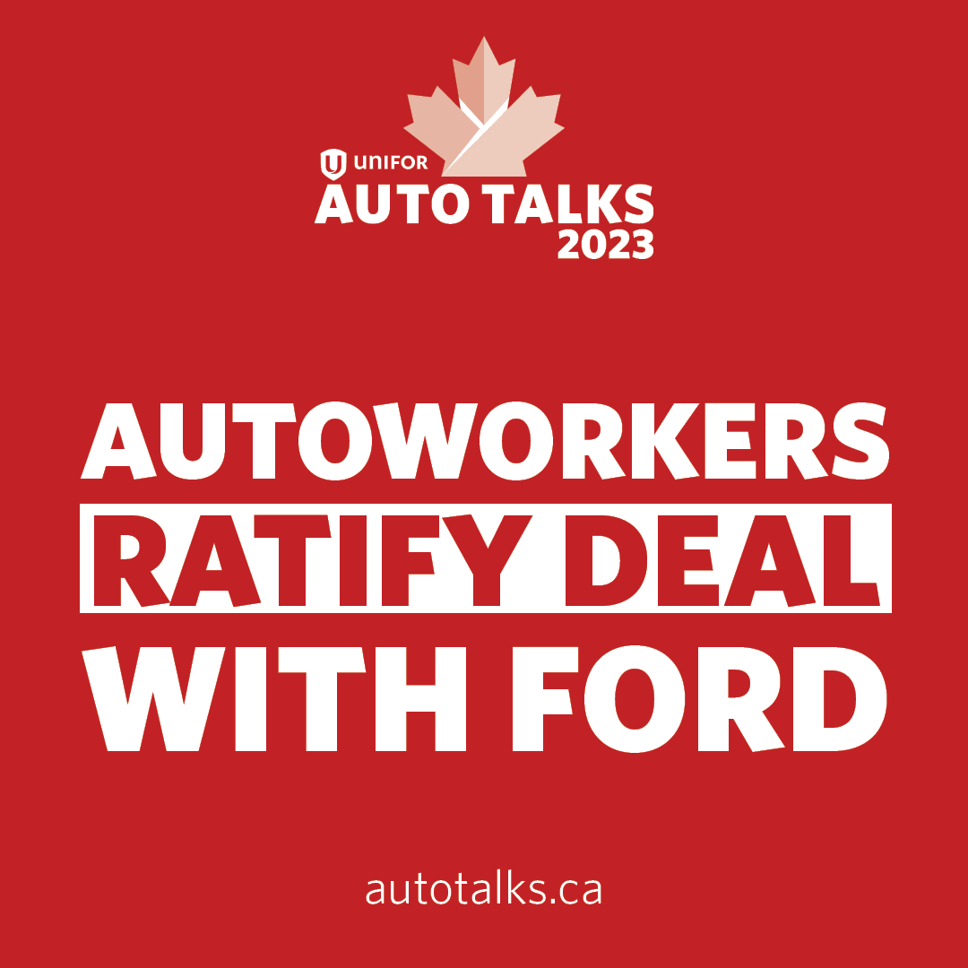 Priorities met! Pattern set. Congratulations. The ballots have been counted and Unifor members at @FordCanada have ratified a 3-year agreement that will see tremendous gains for autoworkers. #AutoTalks2023