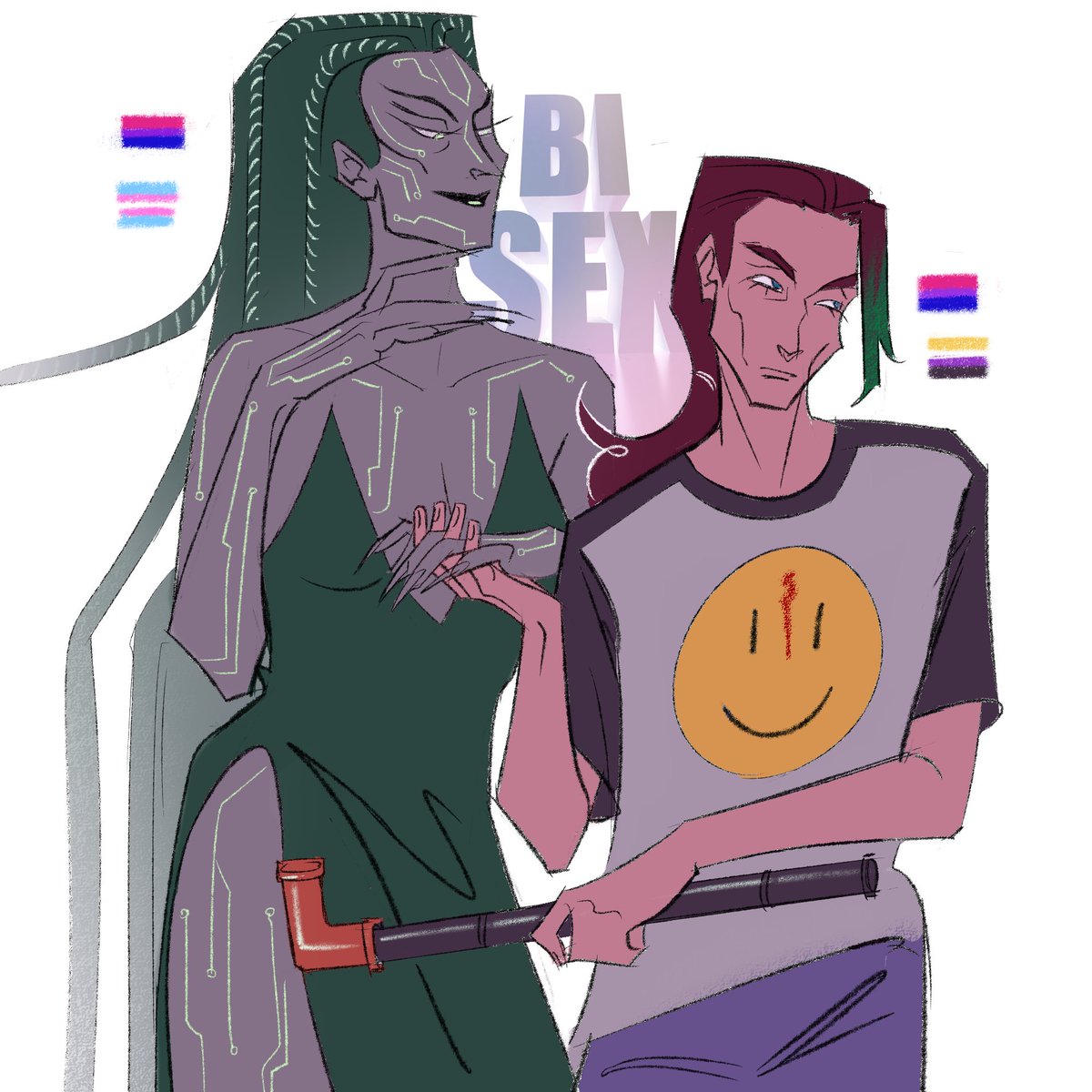 I've discovered an important thing about myself recently so im celebrating #BiVisibilityMonth with my silly little drawing of Shodan and Hacker