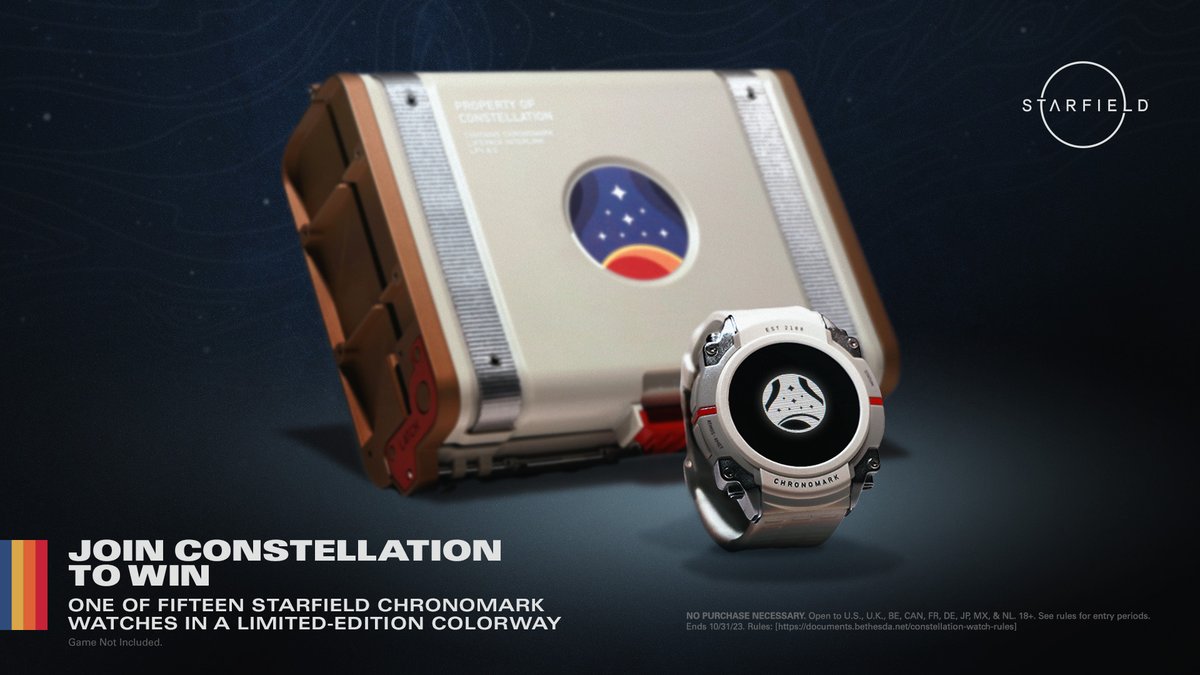 ICYMI: This month and next month, you could win a limited-edition #Starfield Chronomark watch just by being a member of Constellation! Sign up today at JoinConstellation.com.

Rules: beth.games/3E9kwYC