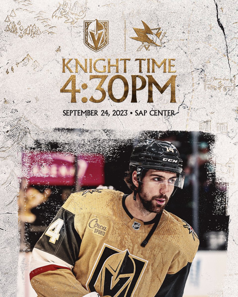 GoldenKnights's tweet photo. THE 2023 STANLEY CUP CHAMPIONS PLAY HOCKEY TONIGHT 😎

📺: Vegas 34 @ScrippsSports 
📲: KnightTime+ https://t.co/8PJ1SFrxFV
📻: FOX Sports Las Vegas 98.9/1340
📰: https://t.co/3xTfDgNLRf https://t.co/lVkKGy8z5l