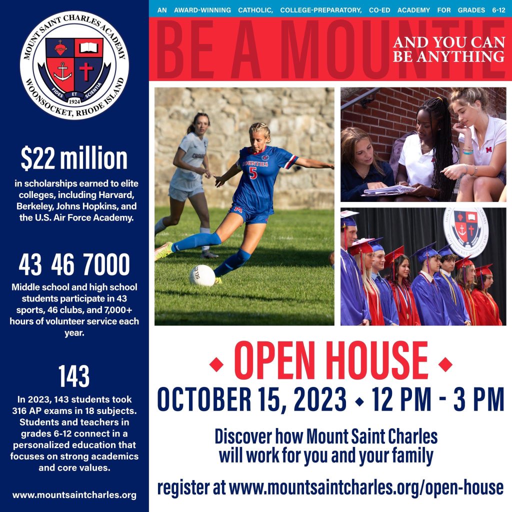 Mount Saint Charles Open House
October 15, 2023
Register at mountsaintcharles.org/open-house/