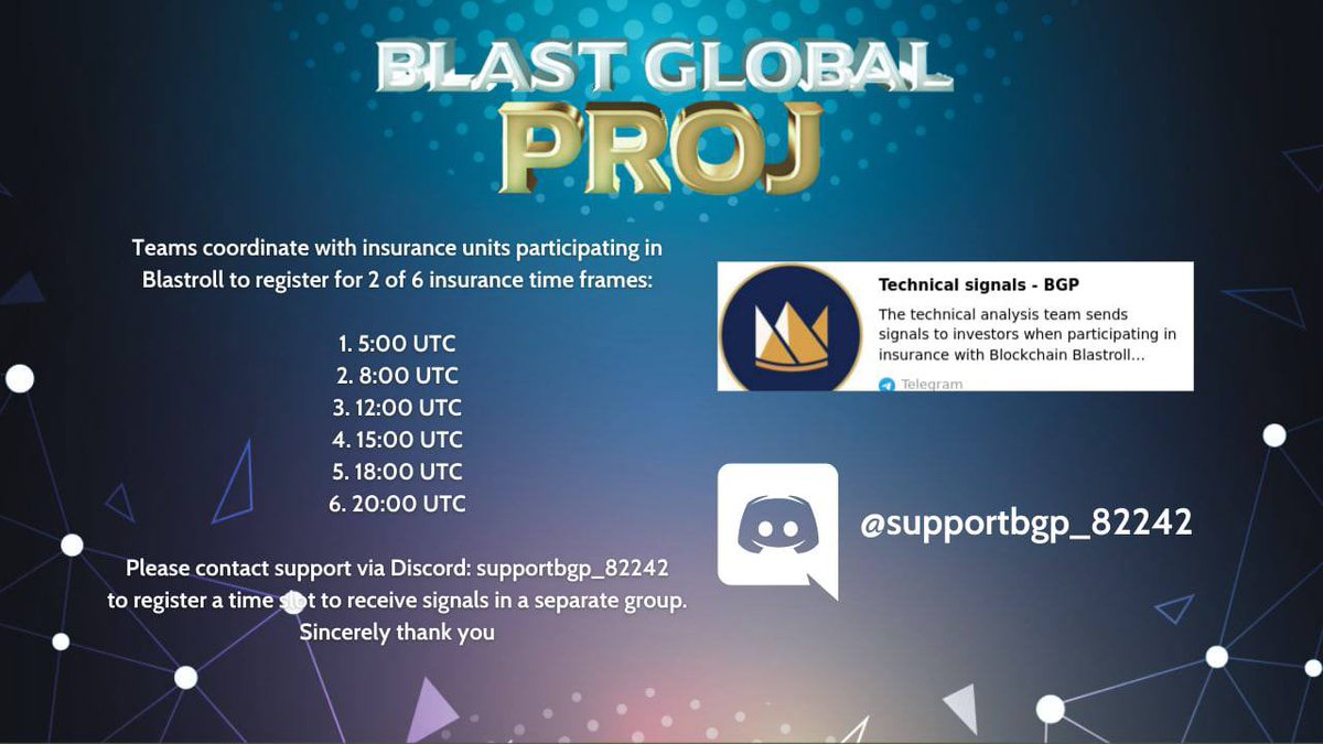 BlastGlobalPROJ's tweet photo. Teams coordinate with insurance units participating in Blastroll to register for 2 of 6 insurance time frames:

1. 5:00 UTC
2. 8:00 UTC
3. 12:00 UTC
4. 15:00 UTC
5. 18:00 UTC
6. 20:00 UTC

Please contact support via Discord: supportbgp_82242 https://t.co/LrG9GmlL74