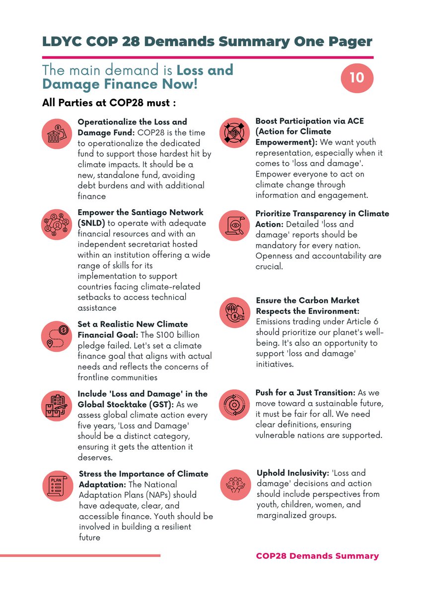 📢 Join us in amplifying youth demands ahead of the Conference of Parties 28 (COP 28). Our ten demands provide a framework for success at <a href="/COP28_UAE/">COP28 UAE</a>   
📷: Read the full demands and add your signature using this link: glblctzn.me/cop28

#LossAndDamageFinanceNow!