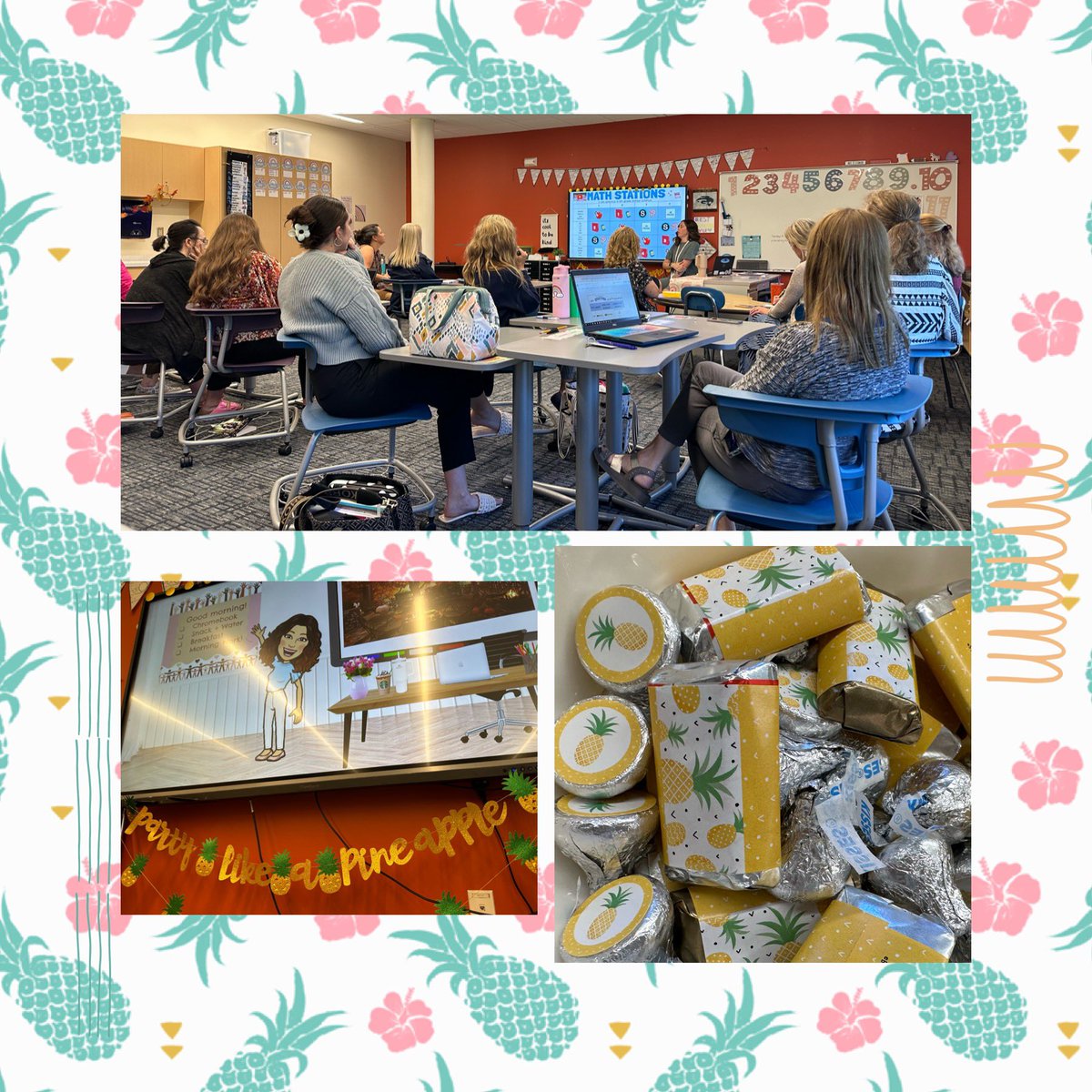 Katy_Lumb's tweet photo. Pineapples = a symbol of welcome &amp; hospitality🍍This year, RMES teachers are hosting Pineapple #ProfessionalDevelopment, inviting each other into their classrooms to learn &amp; grow together. 1st up - @mrsstgermain_ teaches us about #Bitmoji classrooms! #GanandaPROUD #joyfulleaders https://t.co/cvMnjWJZcf