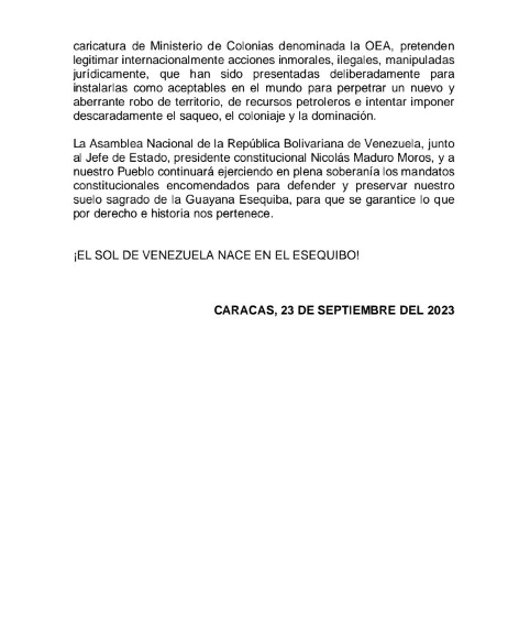Apoyo irrestricto a la decisión de <a href="/Asamblea_Ven/">Asamblea Nacional 🇻🇪</a> en rechazo a la insolente declaración del Gobierno de la transnacional petrolera Exxon Mobil en Guyana,que intenta cuestionar decisiones y acciones legítimas emprendidas por el Poder Legislativo #DefensaDelEsequibo
<a href="/NicolasMaduro/">Nicolás Maduro</a>