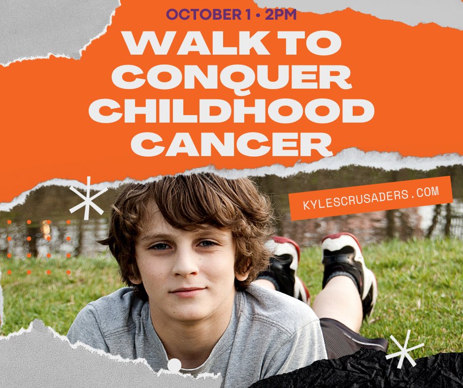 Kyles_Crusaders's tweet photo. One week to go . . . Join us for Kyle's Crusaders 9th Annual Walk to Conquer Childhood Cancer next Sunday, Oct. 1. Together we can make a difference! 100% of your donation goes directly to pediatric cancer research.  https://t.co/uFGYqtngNq 🧡🎗️We hope to see you there! https://t.co/jGEHiAfLpa