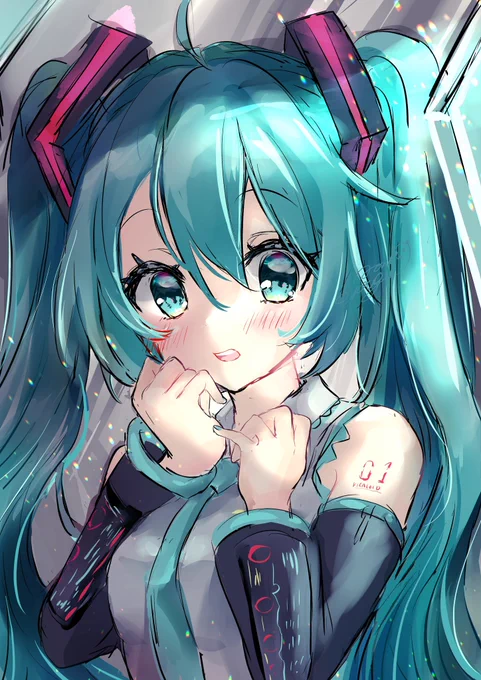#過去に伸びた1枚を載せてまた伸びるのかチャレンジたまにまだ反応貰えてて嬉しいです、マスター!(*'艸`*)#初音ミク#ほっぺの斜線は可愛い 