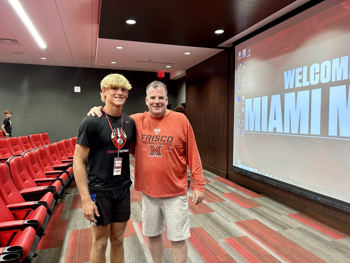 ElchertSeth's tweet photo. Thanks for having me back @MiamiOHFootball this weekend.  Looking forward to building the relationship after my offer in June.  Congrats on the win. @CoadyKeller1 @M_White03 @Martin_Miami_HC @kassq17 @Zachthewriter @RedHawksRecruit https://t.co/G7Hrr7hrvm