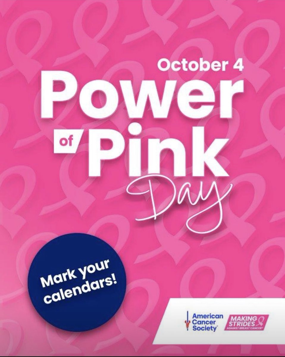 Yale_WWN's tweet photo. Mark your calendars! Power of Pink Day!

Wednesday, Oct 4

We invite you to join and/or donate to our team: https://t.co/kzjL0kaFen, start a fundraiser, celebrate a survivor or thriver, or get creative with your passion! 

 Share your POWER on social media using  #ACSPowerofPink https://t.co/oLeZH6X7rn