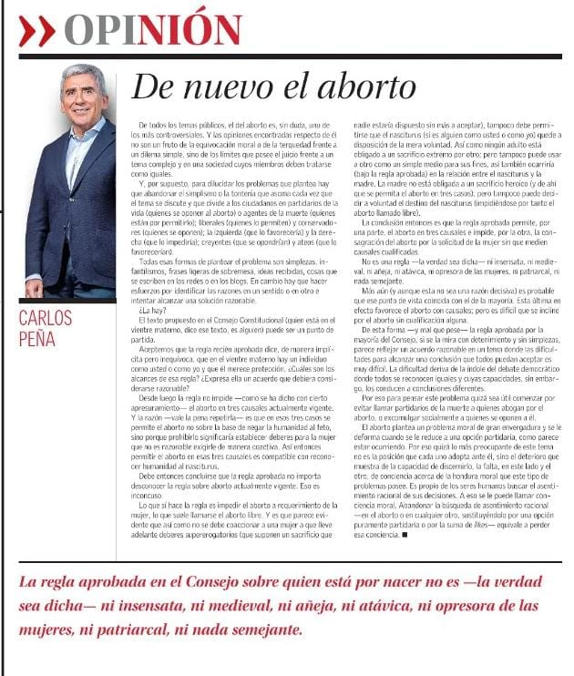 neoliberalchile's tweet photo. #ABORTO🚨| Carlos Peña en una columna de opinión, desmiente que lo aprobado en la nueva constitución prohibiría el aborto en 3 causales, señala:

"La regla aprobada en el Consejo Constitucional sobre quien está por nacer no es -la verdad sea dicha- ni insensata, ni medieval, ni añeja, ni atávica, ni opresora de las mujeres, ni patriarcal, ni nada semejante".