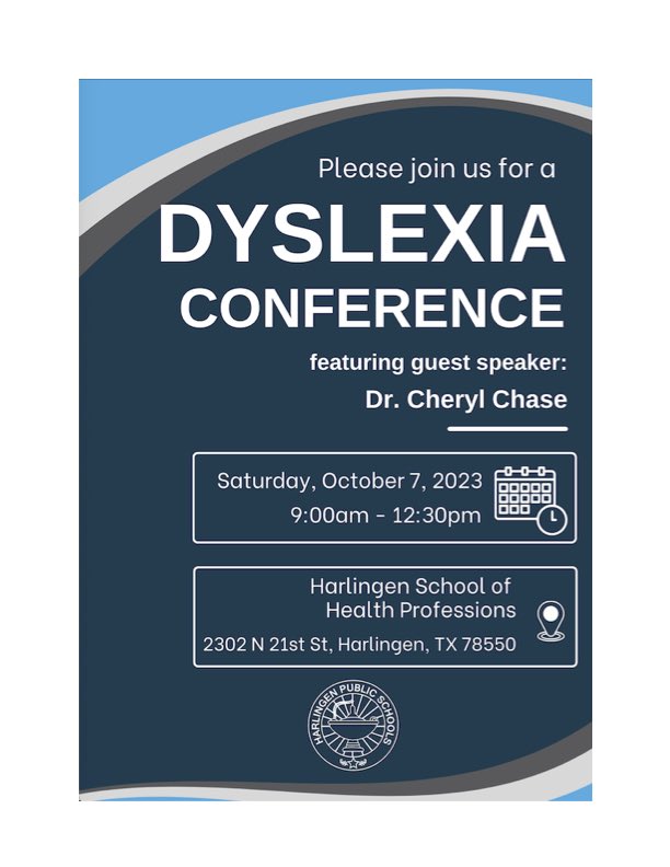 HCISD will be holding its annual Dyslexia conference on Saturday, October 7th. See the attached flyer for additional information. #HCISDDyslexiaConference2023
