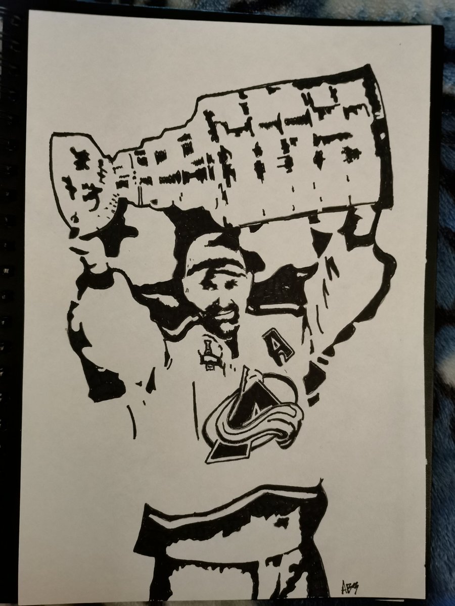 I am drawing a new picture each day through the entire 23-24 NHL Season. #NHL 

Drawing #2 of the art collection.  <a href="/RayBourque77/">Ray Bourque</a>
