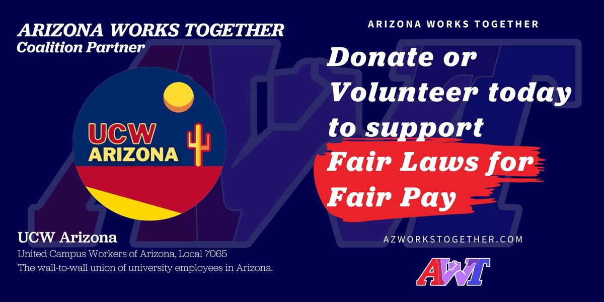 AZWorksTogether's tweet photo. Together, we will repeal “right-to-work” in AZ!
Join @UCWArizona and @AZWorksTogether by donating and signing up to volunteer at https://t.co/CK4On1ZA9G!
#azworkstogether #phxdsa #ballotmeasure #repealrighttowork #unionstrong #fairlawsforfairpay
#workingclass https://t.co/ZkOTbLHudl