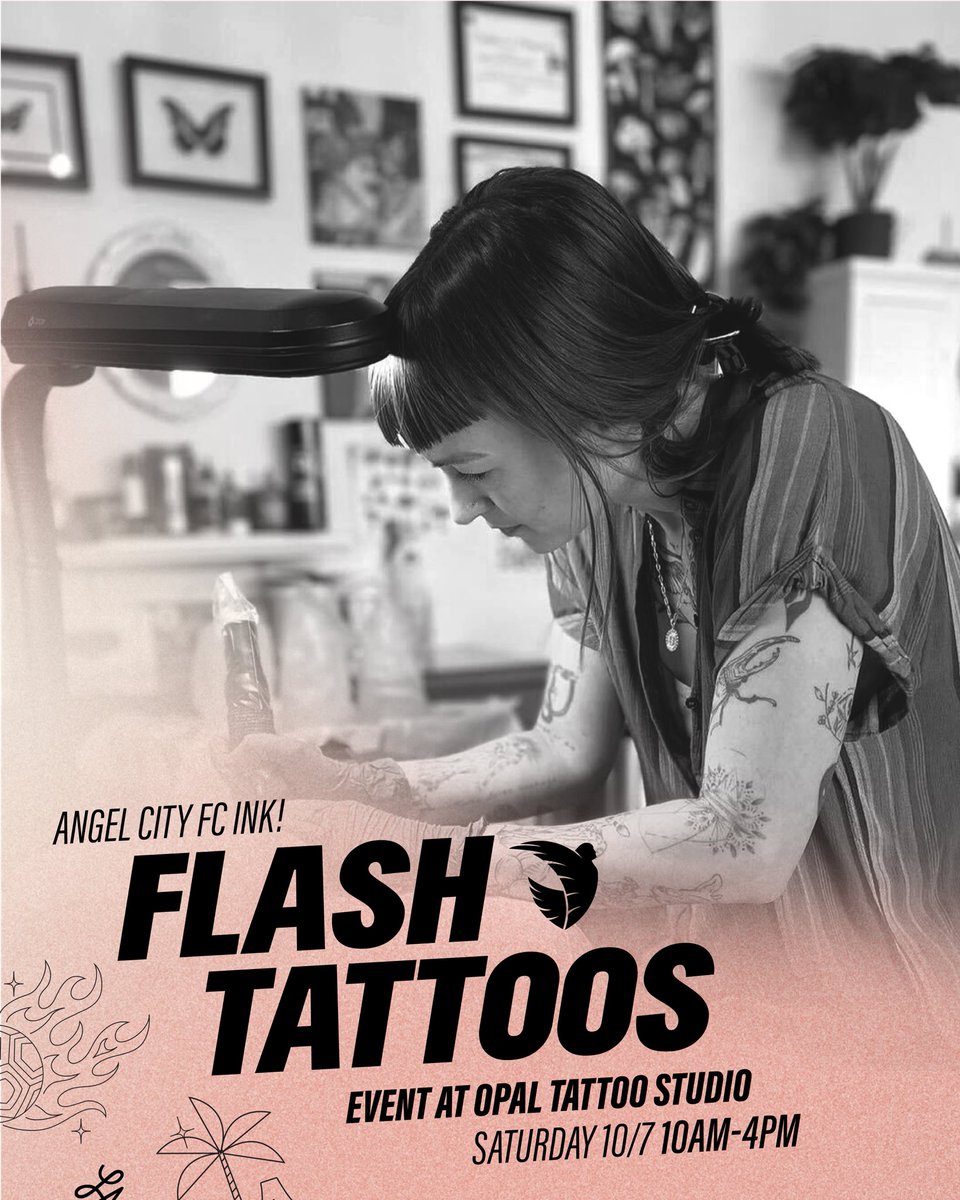 weareangelcity's tweet photo. ⚫️ Calling all ink-loving ACFC fans! ⚫
ACFC Flash Tattoos are happening at @opaltattoost on Beverly Blvd. on 10/7 from 10 AM - 4 PM. All 3 artists at the shop will be available w/ tattoos starting at $50.
Sign-ups open 9/30 at 12 PM.

Let’s show off our dedication in style! https://t.co/hqprjm5dBq