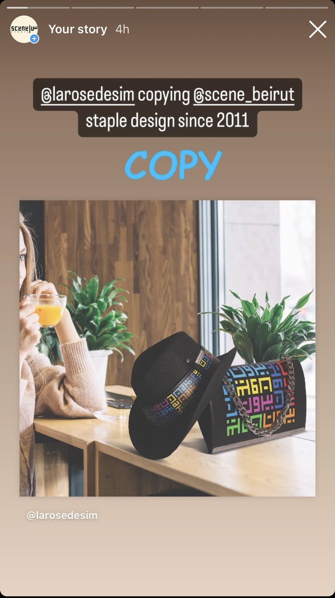 SceneBeirut's tweet photo. It’s really sad when brands people view as ethical are actually nothing but copiers. A Lebanese bags brand called La Rose de Sim keeps copying my Beirut designs and blocking me for pointing to it. Other designers also complained that it also copied them. #larosedesim #copyright https://t.co/eNoyjwLYzg