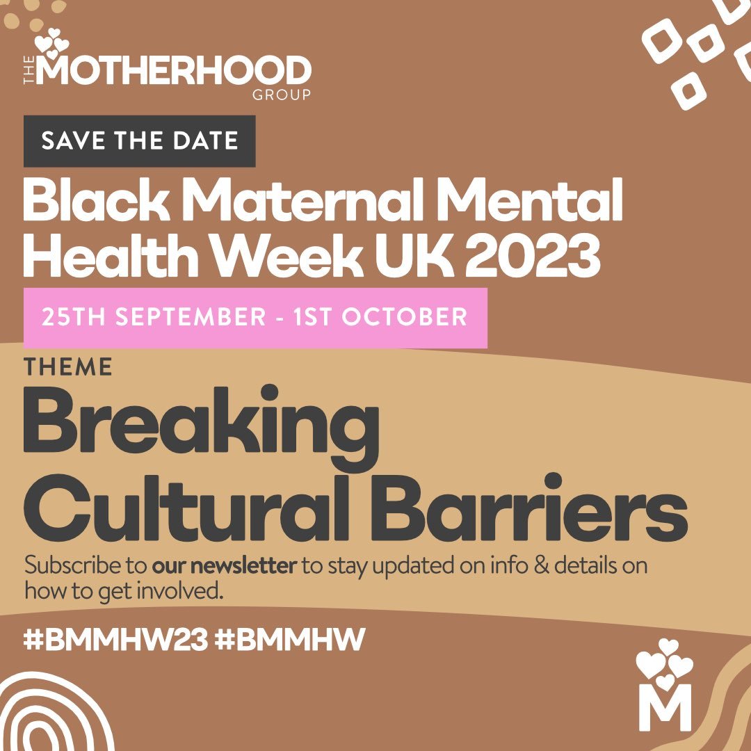 Black Maternal Mental Health Week begins tomorrow! Led by MMHA member @MotherhoodGroup, #BMMHW was launched to raise awareness, highlight disparities, share resources, and break cultural barriers in maternal mental health for Black mothers. Please join the conversation #BMMHW23.