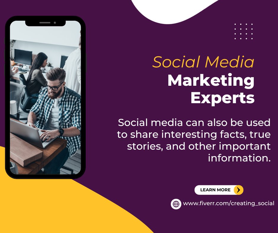 creating_social's tweet image. My Gig: fiverr.com/s/BxezQ1
Social media marketing helps businesses boost their online presence, connect with a wider audience, drive traffic to their website, increase brand awareness, engage with customers, and ultimately grow their business.