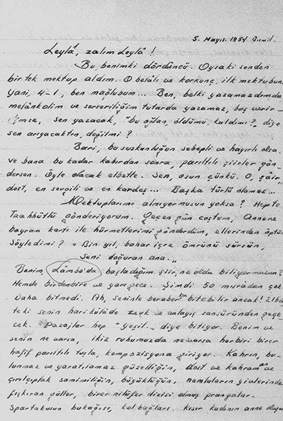 “Bari, bu suskunluğun sebepli ve hayırlı olsa. Ve bana bu kadar kahırdan sonra, parıltılı şiirler göndersen.”

🖋 Ahmed Arif’in Leyla Erbil’e mektubu.