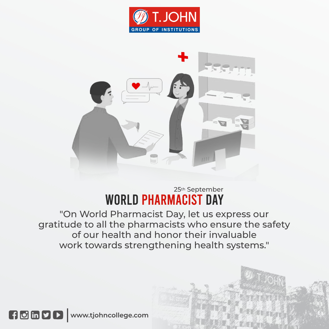 T. John College of Pharmacy wishes all the pharmacists around the world a 'Happy Pharmacist Day' 💊😊

#tjohninstitutions #tjohncollege #TJGI #TJCP #tjohncollegeofpharmacy  #pharmacycollege #pharmacistday