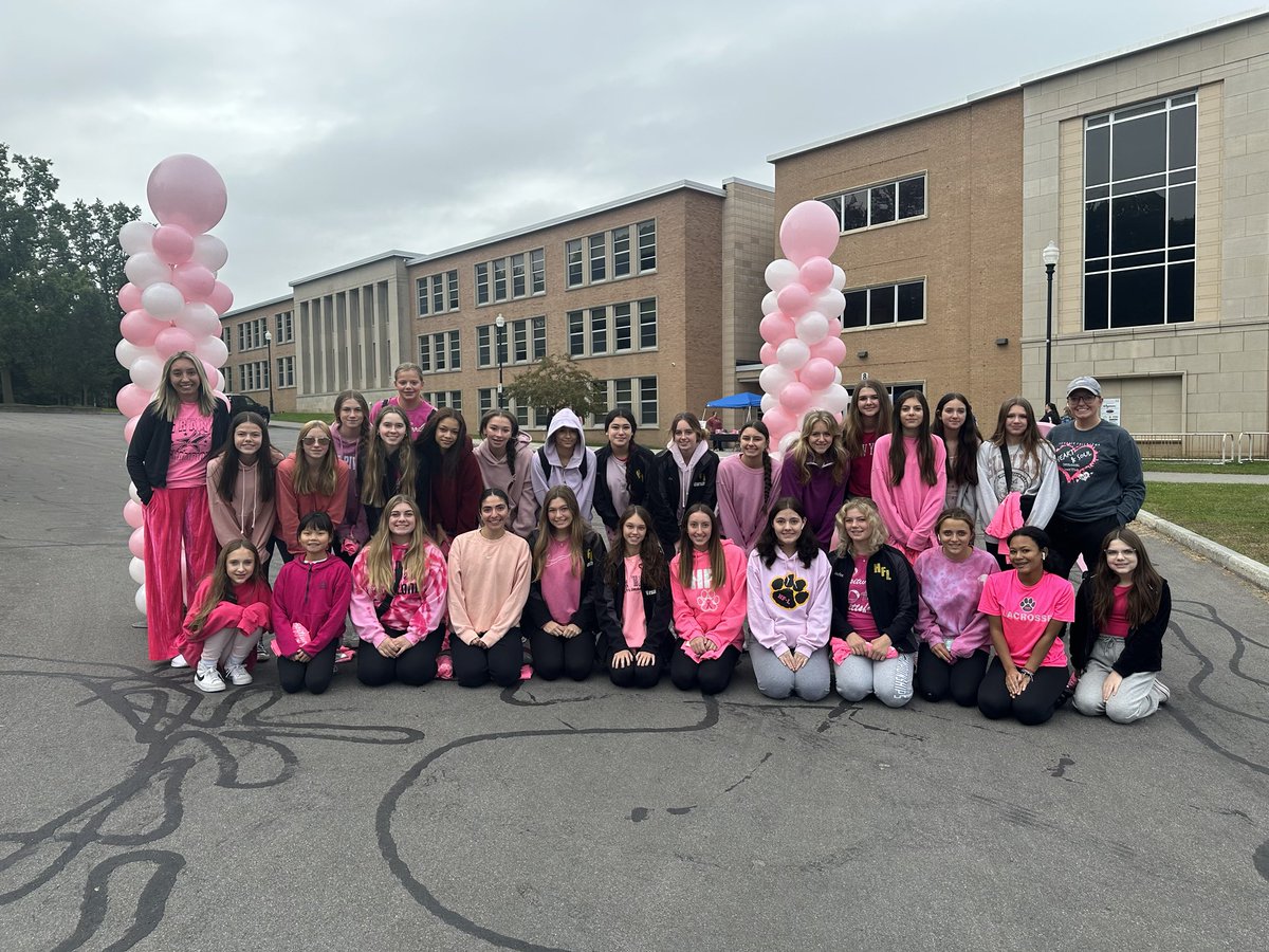 HFLCSDAthletics's tweet photo. Shout out to varsity and mod  ⁦@HFLCheer⁩. They participated in and  raised $700 for the Positively Pink in Pittsford Walk supporting Embrace Your Sisters.  #community https://t.co/8Wm5ha74ep