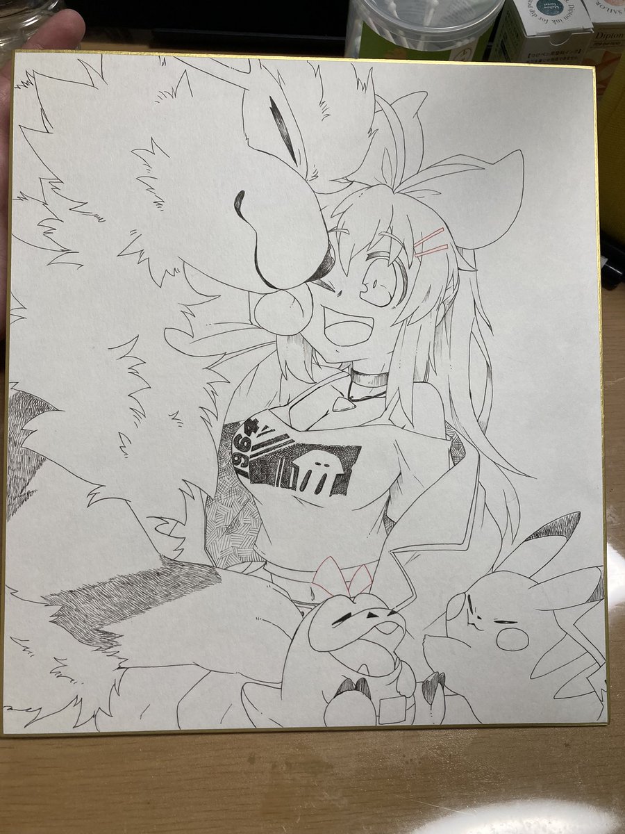 どこまでカケアミモドキ入れるか悩んでた。とりあえずペン入れはこんなもんで 