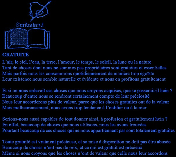 scribaland's tweet photo. #Scribaland GRATUITÉ
Les #choses les plus précieuses sont #gratuites!#lire #screenwriting #school #schools #scriptwriter #scriptwriters #scriptwriting #sentence #sentences #selfedit #selfeditor #selfedition #selfeditors #selfeditions #sing #singer #singers #singing #socialnetwork https://t.co/qovjWULogw