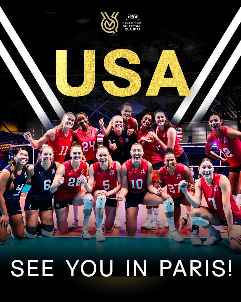 USA 🇺🇸 - SEE YOU IN <a href="/Paris2024/">Paris 2024</a>!

The 2024 OIympics won't be the same without the reigning Olympic champions! Congratulations to USA and see you in #Paris2024!

🥳 From #CloserToParis to #SeeYouInParis!

🏐 #Volleyball