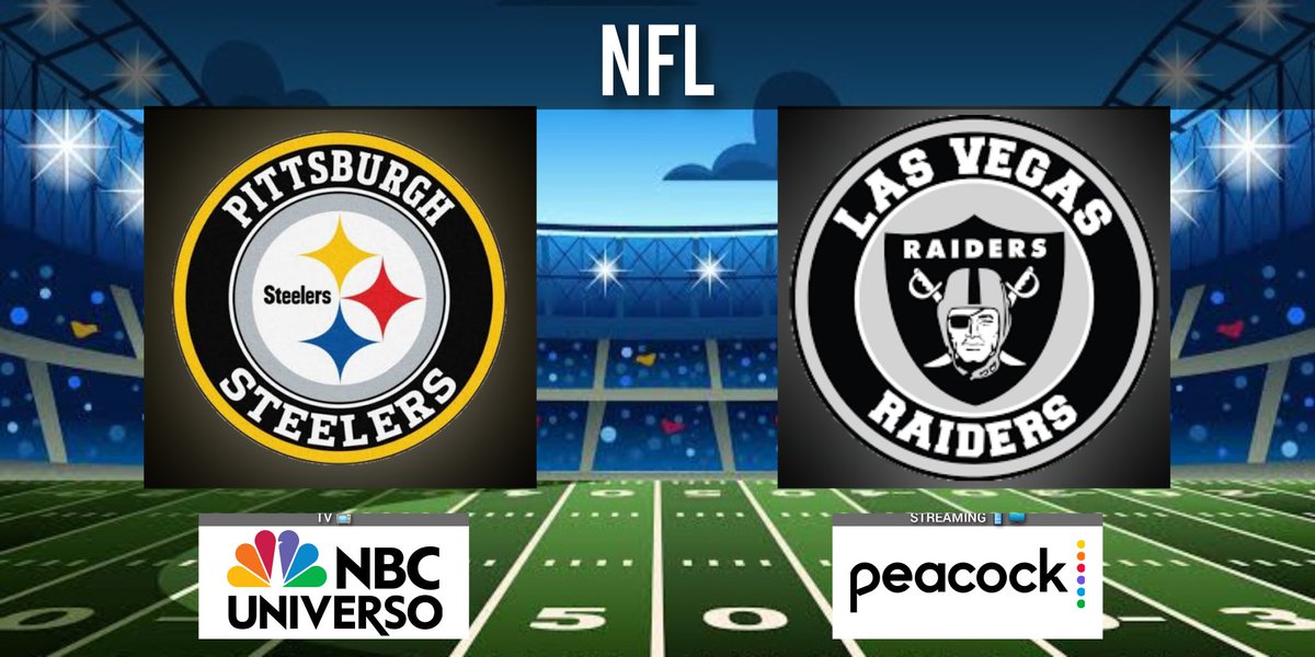Transmisiones del Deporte 1 (@tvdeldepor1) on Twitter photo #NFL - #NFLenTelemundo
<a href="/steelers/">Pittsburgh Steelers</a> #HereWeGo 🆚 <a href="/Raiders/">Las Vegas Raiders</a> #RaiderNation
🕡 20:25 hrs ET
📺 <a href="/NBCUniverso/">UNIVERSO</a>
🎙 <a href="/Miguel_Gurwitz/">Miguel Gurwitz 🍿</a>
🎙 <a href="/RolandoRCantu/">Rolando Cantú</a>
🎙 <a href="/ARIANASPORTS/">Ariana Figuera</a> #NFL - #NFLenTelemundo
<a href="/steelers/">Pittsburgh Steelers</a> #HereWeGo 🆚 <a href="/Raiders/">Las Vegas Raiders</a> #RaiderNation
🕡 20:25 hrs ET
📺 <a href="/NBCUniverso/">UNIVERSO</a>
🎙 <a href="/Miguel_Gurwitz/">Miguel Gurwitz 🍿</a>
🎙 <a href="/RolandoRCantu/">Rolando Cantú</a>
🎙 <a href="/ARIANASPORTS/">Ariana Figuera</a>