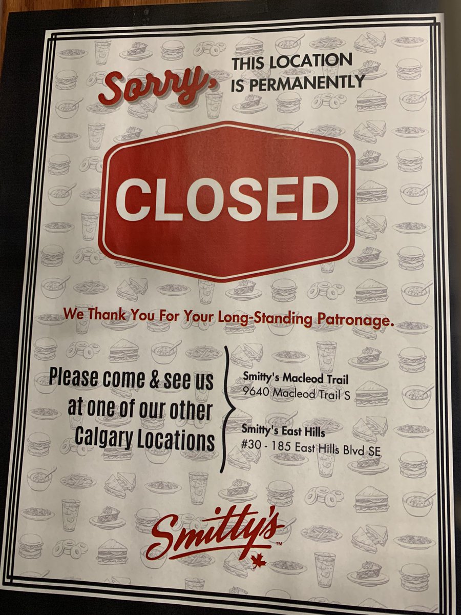 SinaSpen's tweet photo. Sad news . Smitty’s at Westbrook Mall is permanently closed. The end of an era. My kids and their grandparents loved it. #yyc https://t.co/orU0XDBBMe