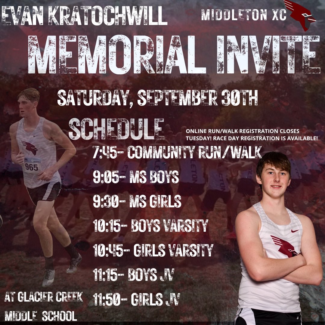 MidXCtrack's tweet photo. Less than week until our Evan Kratochwill Memorial Invite! 

Community Run/Walk- https://t.co/U1BIV9Fa2o https://t.co/zmsXVBqnw7