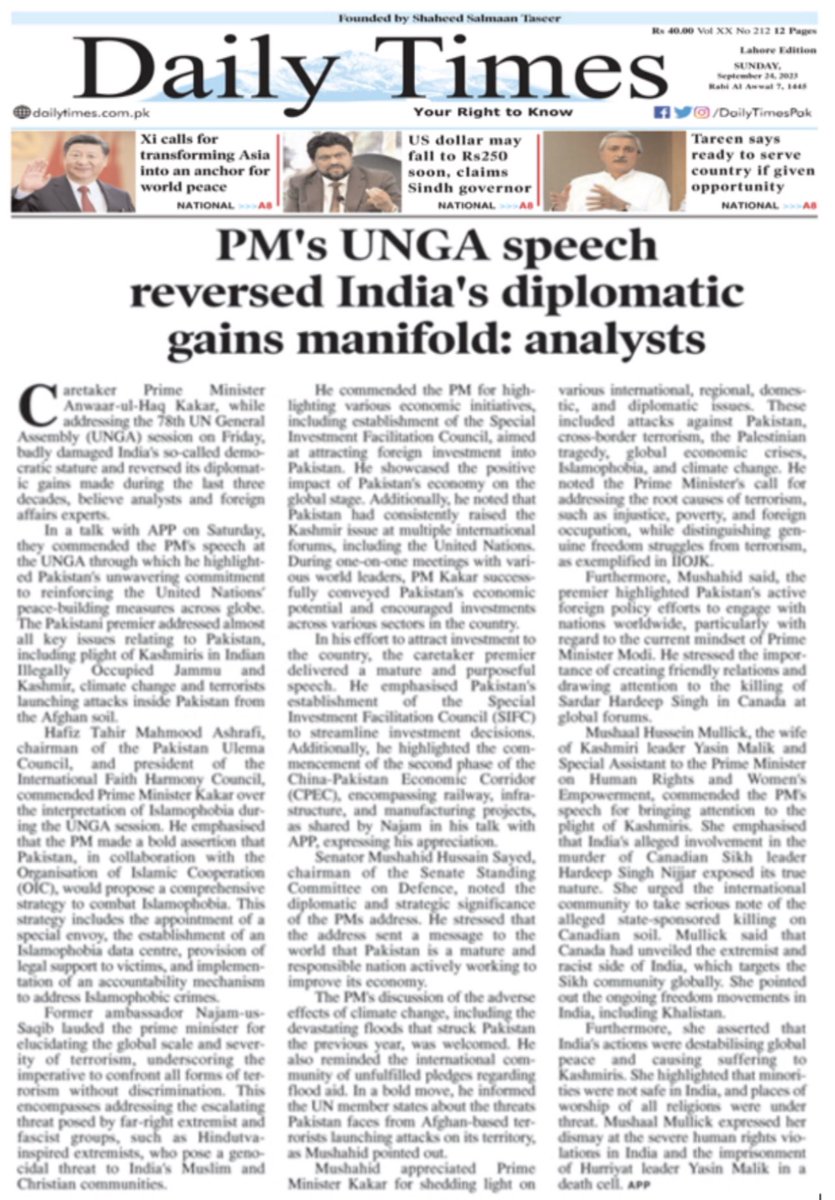 SaeedAliApp's tweet photo. My published article titled: PM’s UNGA Speech Reversed India’s Diplomatic Gains Manifold: Analyst https://t.co/uKgBzZEdod