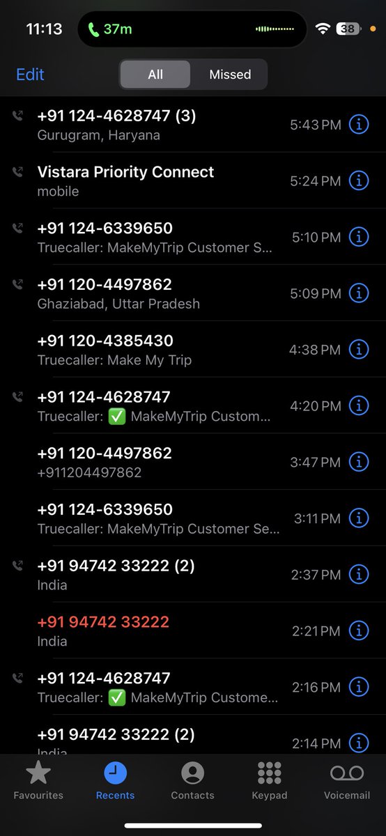 shreshthmidda's tweet photo. @makemytripcare @Rajesh_Magow what a harrowing experience with your customer care. I have been on call with your customer support team for 14 hours. It’s been 24 hours and multiple escalations and no resolution. ORM team called and no resolution. 
Look at the number of calls. https://t.co/UtazYV0OwT