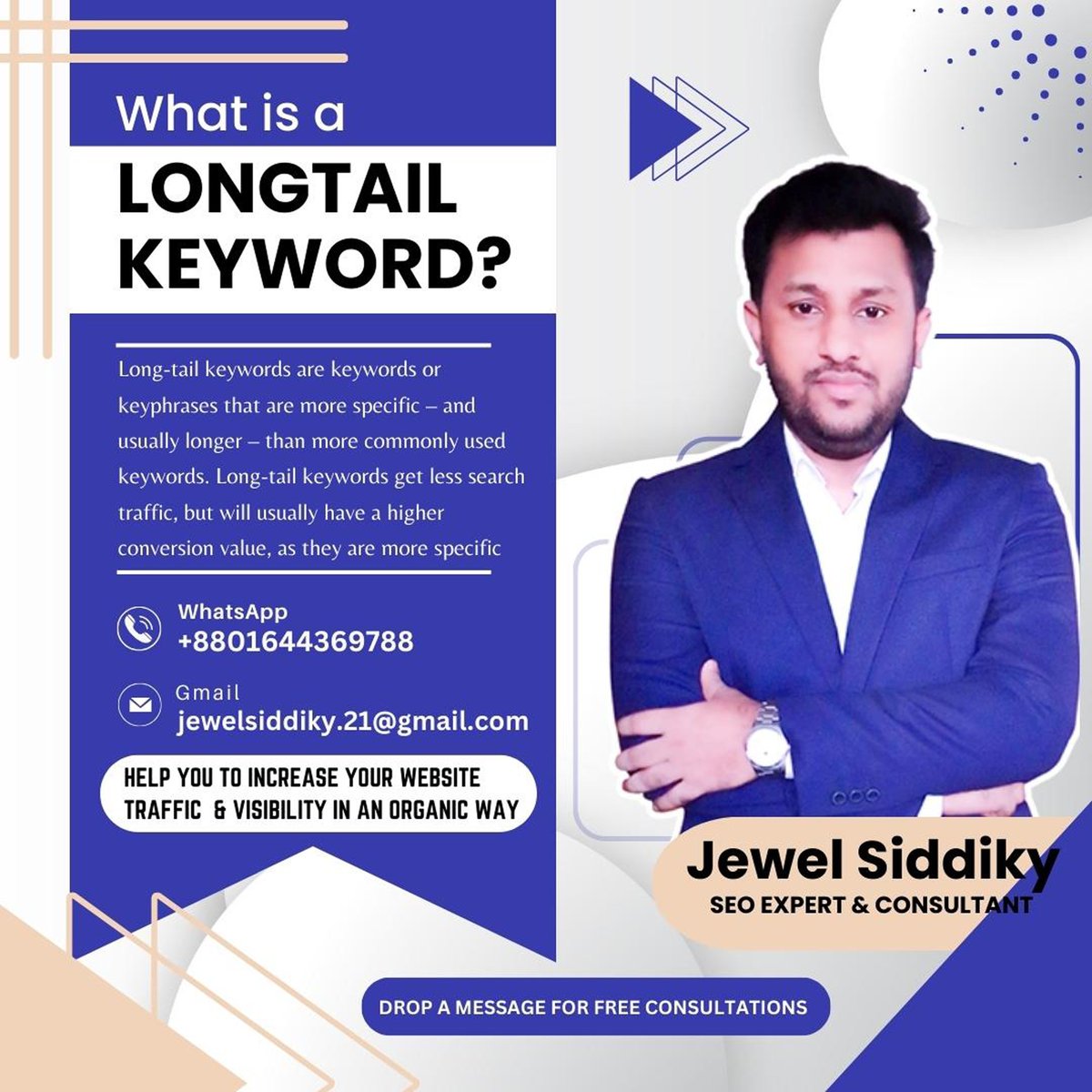 influencer_bd's tweet photo. Long-tail keywords get less search traffic, but will usually have a higher conversion value, as they are more specific.
Drop a message for free consultations &amp;
Hire me on an international freelance marketplace Fiverr: https://t.co/DPuqdnHpHV https://t.co/ruk2nwgtgP