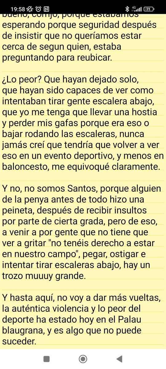 Respecto a lo sucedido hoy en el Palau... Iba a esperar al final, pero quizá eso desvirtue un poco lo vivido. No pueden suceder estas cosas, de verdad, y me gustaría que los que han visto esto de cerca corroborraran lo que ha pasado.
