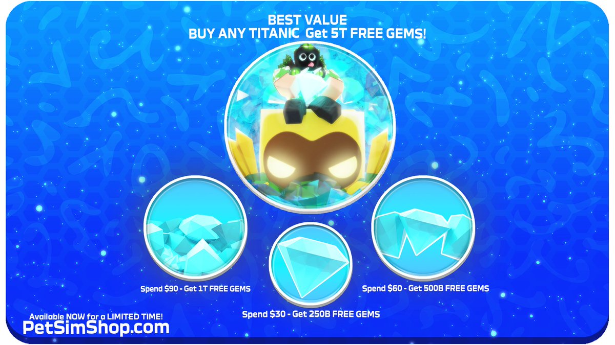 🚨 STARTING NOW... WE HAVE A MASSIVE SALE! 🎉 (see image below) 💎 For a LIMITED Time - Earn TONS of Gems WITH Your Orders! 🤔 Need Help Buying?! ╰ Check Out the NEW Video! youtube.com/watch?v=Ot7BIb… Happy Shopping! - Only Available at PetSimShop: petsimshop.com