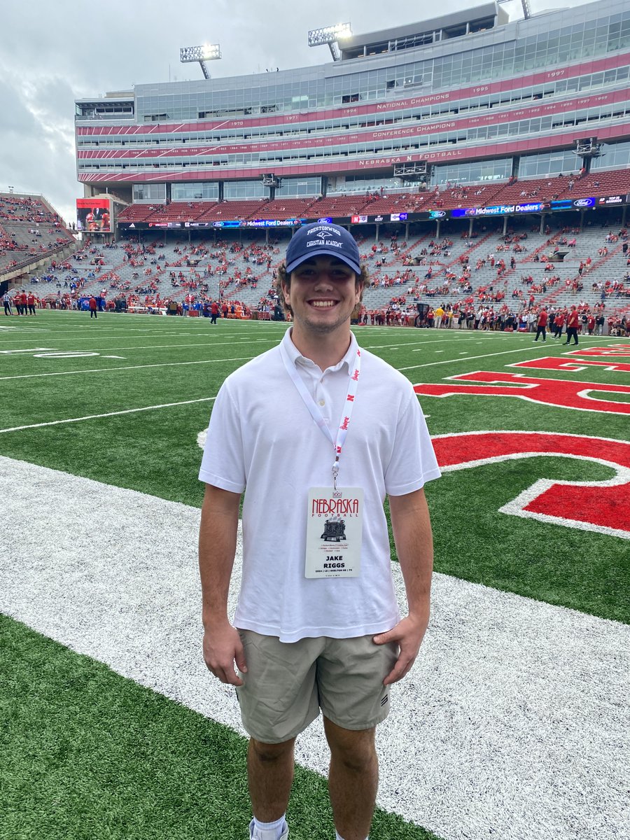 Jake Riggs (@jakedriggs) on Twitter photo Had awesome visit to Lincoln. #GBR Thank you Doug Ewald <a href="/HuskerCFO/">Doug Ewald</a> for everything. <a href="/HuskerFootball/">Nebraska Football</a> and <a href="/HuskerFBRecruit/">Nebraska Football Recruiting</a> staff were great. Excited to return. <a href="/coachedfoley/">Ed Foley</a> <a href="/HKA_Tanalski/">Adam</a> <a href="/donnieyantis/">Donnie Yantis</a> @VicShealy <a href="/CoachCoreyH/">Coach C. Harbert</a> <a href="/RecruitPCA/">RecruitPrestonwoodAthletics</a> <a href="/PCAAthletics/">PCAAthletics</a> Had awesome visit to Lincoln. #GBR Thank you Doug Ewald <a href="/HuskerCFO/">Doug Ewald</a> for everything. <a href="/HuskerFootball/">Nebraska Football</a> and <a href="/HuskerFBRecruit/">Nebraska Football Recruiting</a> staff were great. Excited to return. <a href="/coachedfoley/">Ed Foley</a> <a href="/HKA_Tanalski/">Adam</a> <a href="/donnieyantis/">Donnie Yantis</a> @VicShealy <a href="/CoachCoreyH/">Coach C. Harbert</a> <a href="/RecruitPCA/">RecruitPrestonwoodAthletics</a> <a href="/PCAAthletics/">PCAAthletics</a>