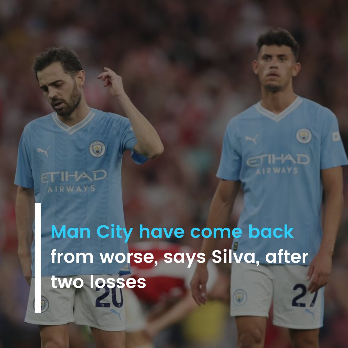Sportsmonks's tweet photo. Manchester City's loss to Arsenal is a setback, but not the end. They're ready to bounce back and aim for the top. 💪 #ManchesterCity #PremierLeague #SportsMonks https://t.co/TFRMp6Aopd