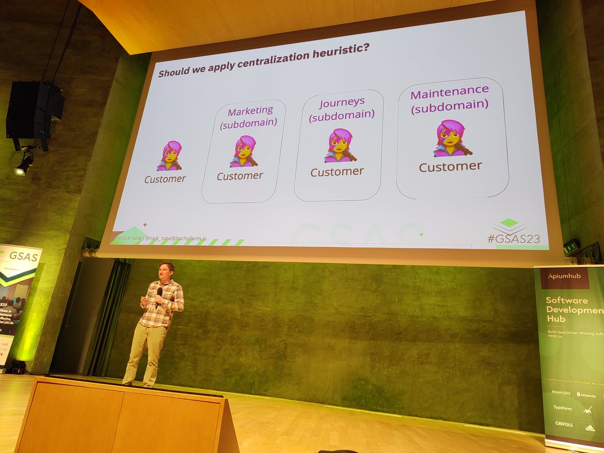 tekiegirl's tweet image. Nick Tune highlights the customer #antipattern in #ddd and system design at #gsas

#gsas23