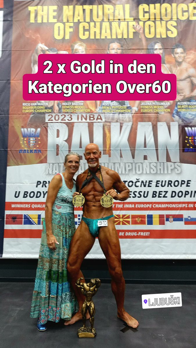 PelikanTraining's tweet photo. Wunsch erfüllt. Ich hatte mir gewünscht einmal einen Bodybuilding Natural Wettbewerb zu gewinnen. Hat gleich in 2 Kategorien für die "Opas" über 60 geklappt beim Natural Balkan Cup https://t.co/OHFIZfqO2B