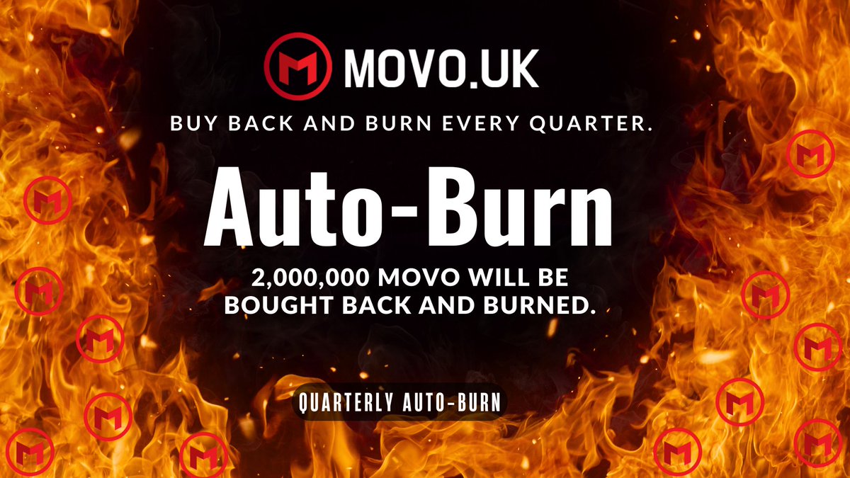 🥳 MOVO BUY BACK AND BURN #Giveaway 

🔥 2,000,000 MOVO will be bought back and burned every quarter.

🏆To Enter get 0.1 MOVO

✅ Follow <a href="/Movo_Coin/">Movo Smart Chain</a> &amp; <a href="/MovoFoundation/">Movo Foundation</a> 
✅ Like ❤️, RT 🔄, Comment &amp; Tag 3 Friends 🖍️
✅ Join Telegram: t.me/MovoSmartChain
✅ Join Group: