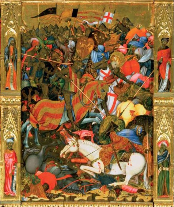 🚩 Feliç 9 d'octubre, dia de tot els valencians! 

Retablo 'la batalla del Puig' encargado por el Centenar de la Ploma. Atribuido a Marçal de Sax, hacia 1400-1420.

En el fragor de la batalla, a las puertas de Valencia 🙌

Conservado en el Victoria and Albert Museum #Londres