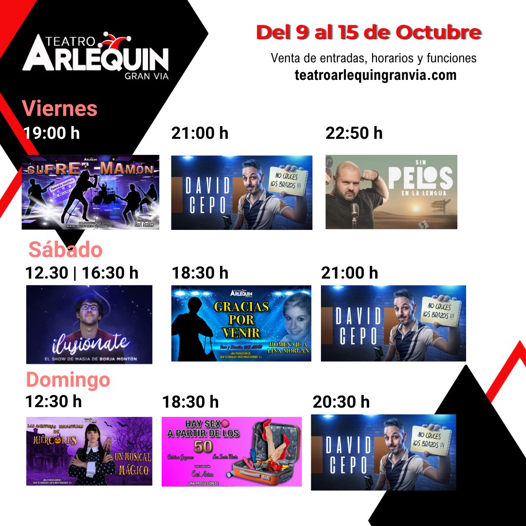Espectacular programación en el #ArlequinGranvia ésta semana!!